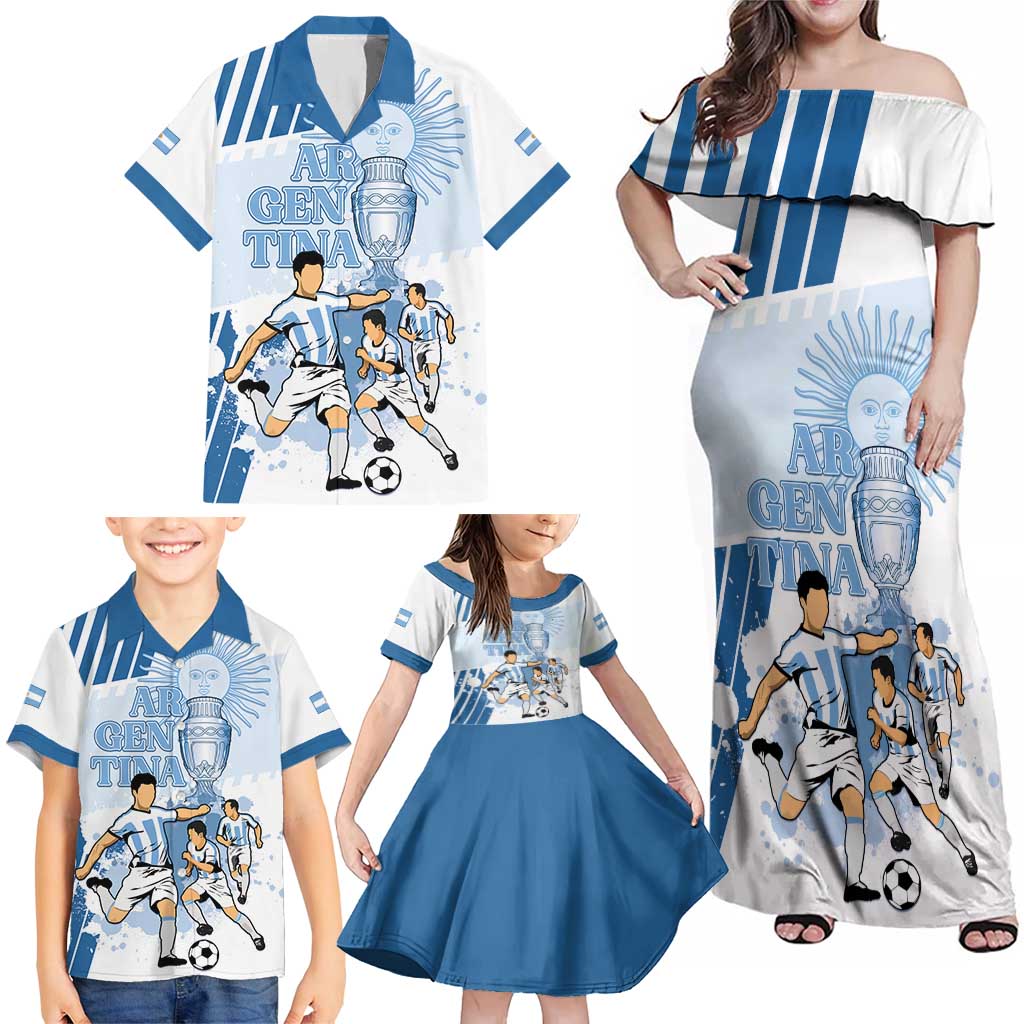 Custom Argentina 2024 Football Family Matching Off Shoulder Maxi Dress and Hawaiian Shirt Go Champions La Albiceleste LT05 - Wonder Print Shop