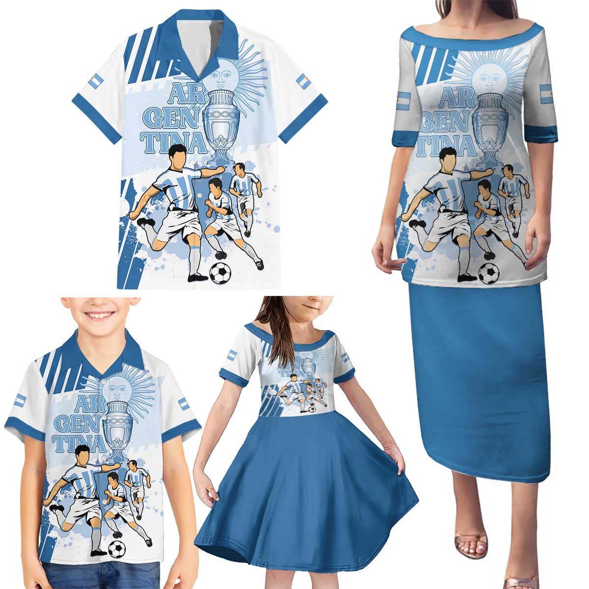 Custom Argentina 2024 Football Family Matching Puletasi and Hawaiian Shirt Go Champions La Albiceleste LT05 - Wonder Print Shop