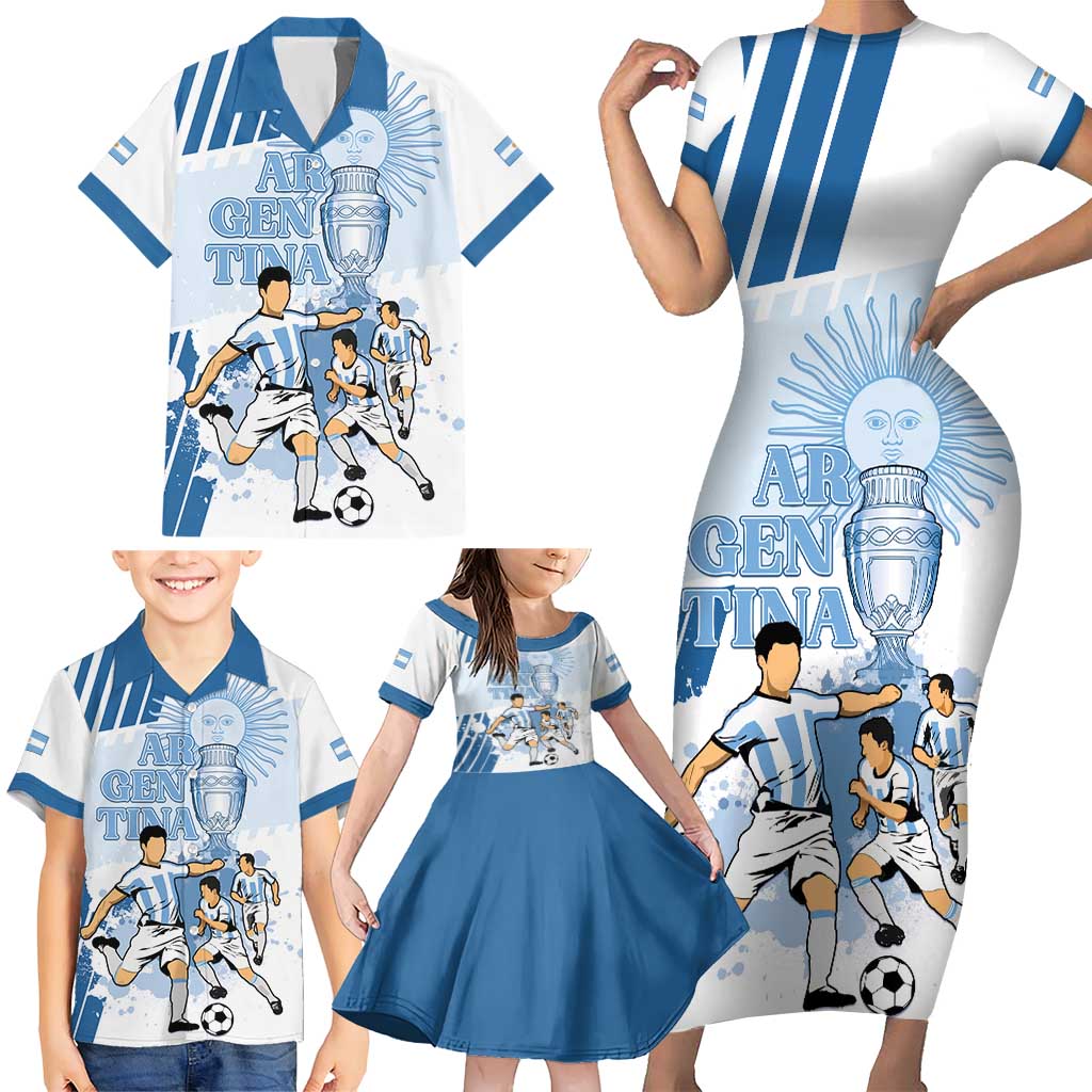 Custom Argentina 2024 Football Family Matching Short Sleeve Bodycon Dress and Hawaiian Shirt Go Champions La Albiceleste LT05 - Wonder Print Shop