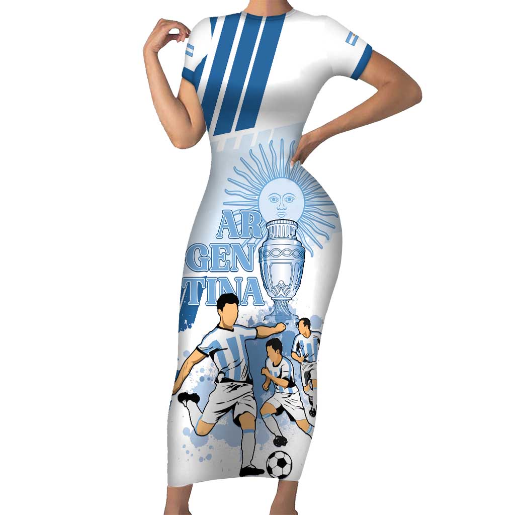 Custom Argentina 2024 Football Family Matching Short Sleeve Bodycon Dress and Hawaiian Shirt Go Champions La Albiceleste LT05 - Wonder Print Shop