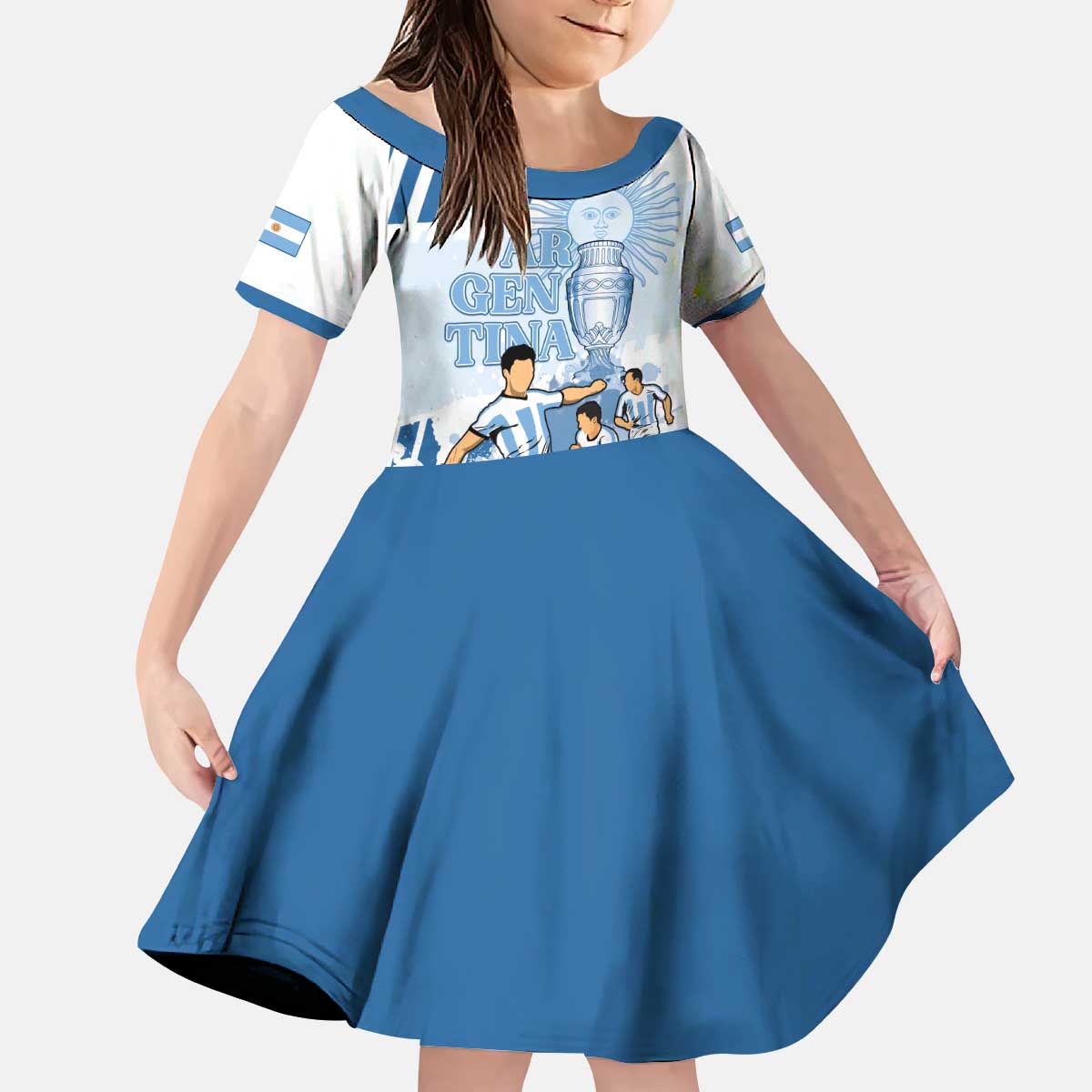 Custom Argentina 2024 Football Kid Short Sleeve Dress Go Champions La Albiceleste LT05 - Wonder Print Shop