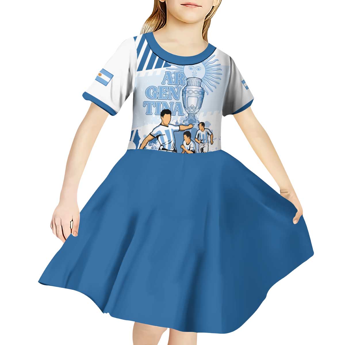 Custom Argentina 2024 Football Kid Short Sleeve Dress Go Champions La Albiceleste LT05 - Wonder Print Shop