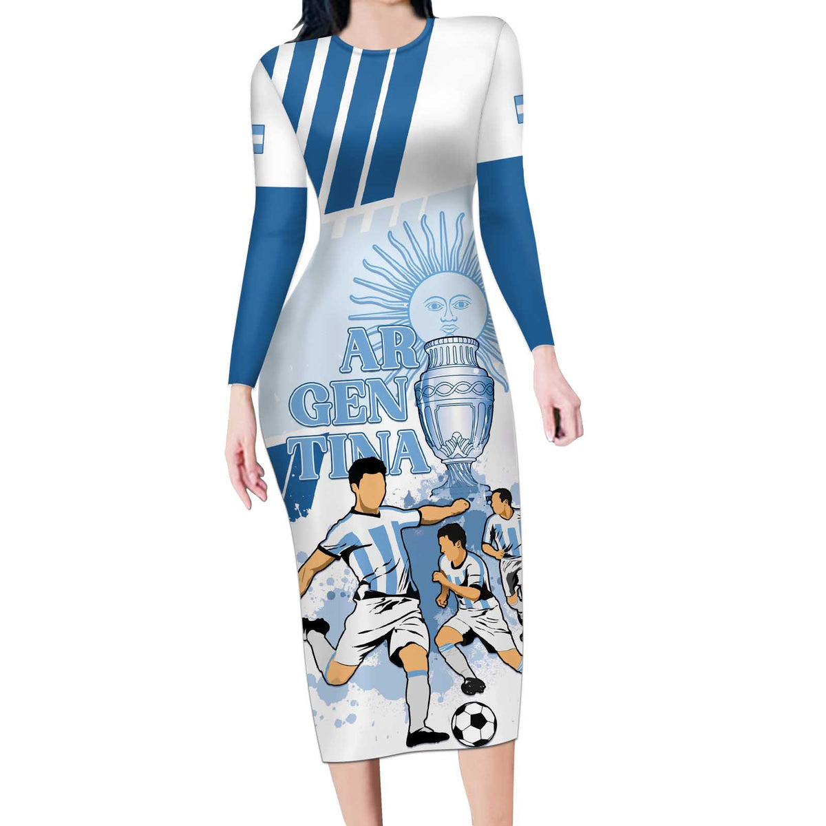 Custom Argentina 2024 Football Long Sleeve Bodycon Dress Go Champions La Albiceleste LT05 - Wonder Print Shop