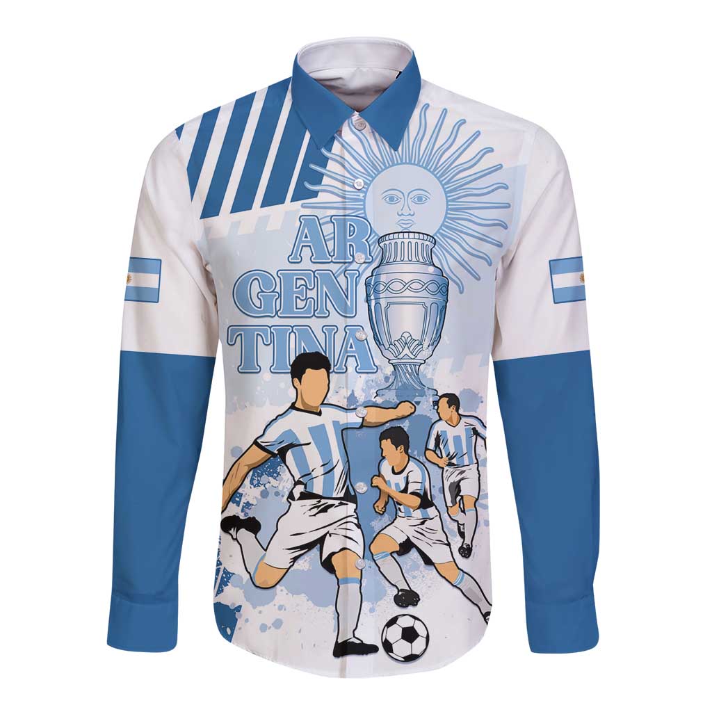 Custom Argentina 2024 Football Long Sleeve Button Shirt Go Champions La Albiceleste LT05 - Wonder Print Shop