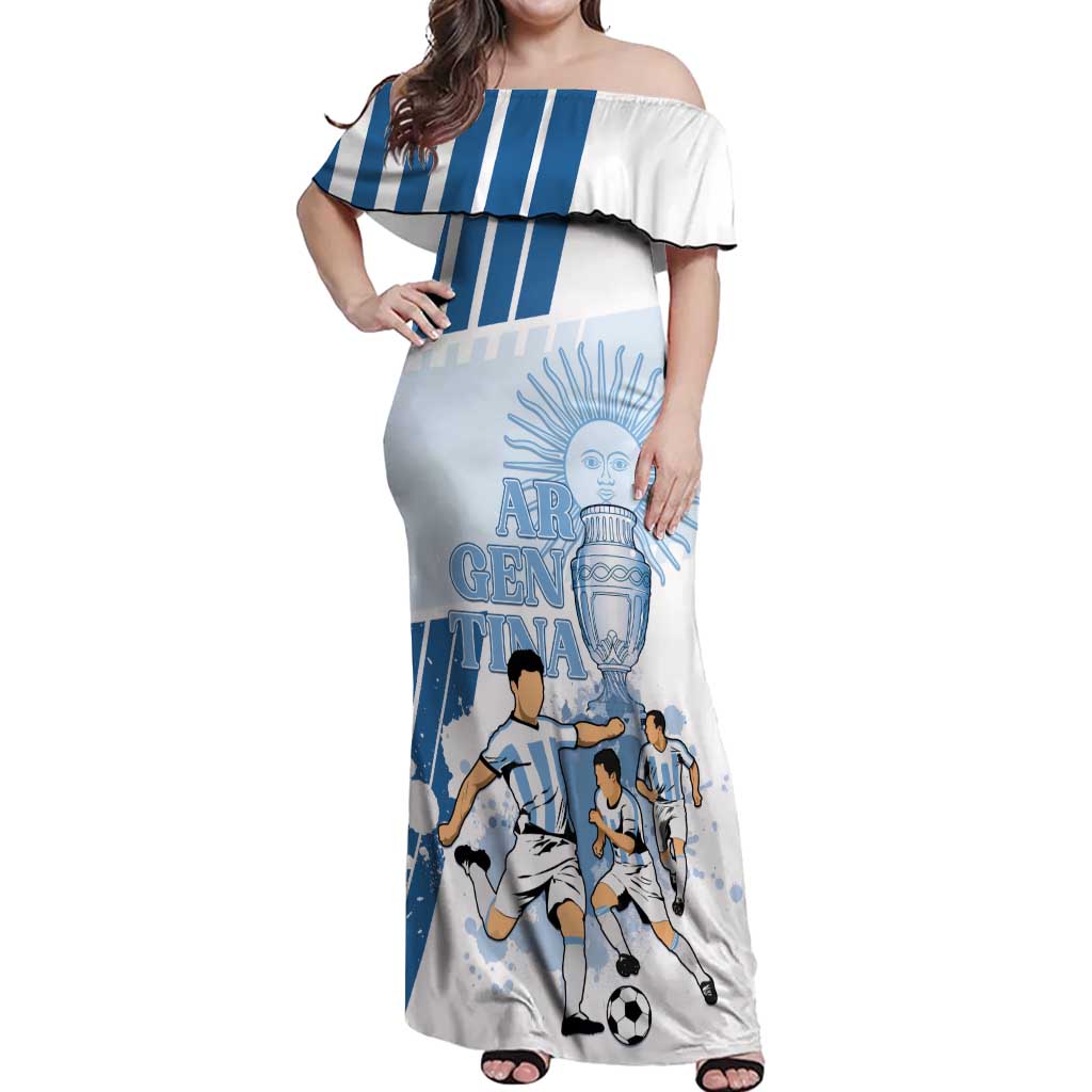 Custom Argentina 2024 Football Off Shoulder Maxi Dress Go Champions La Albiceleste LT05 - Wonder Print Shop