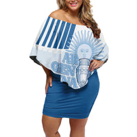 Custom Argentina 2024 Football Off Shoulder Short Dress Go Champions La Albiceleste LT05 - Wonder Print Shop
