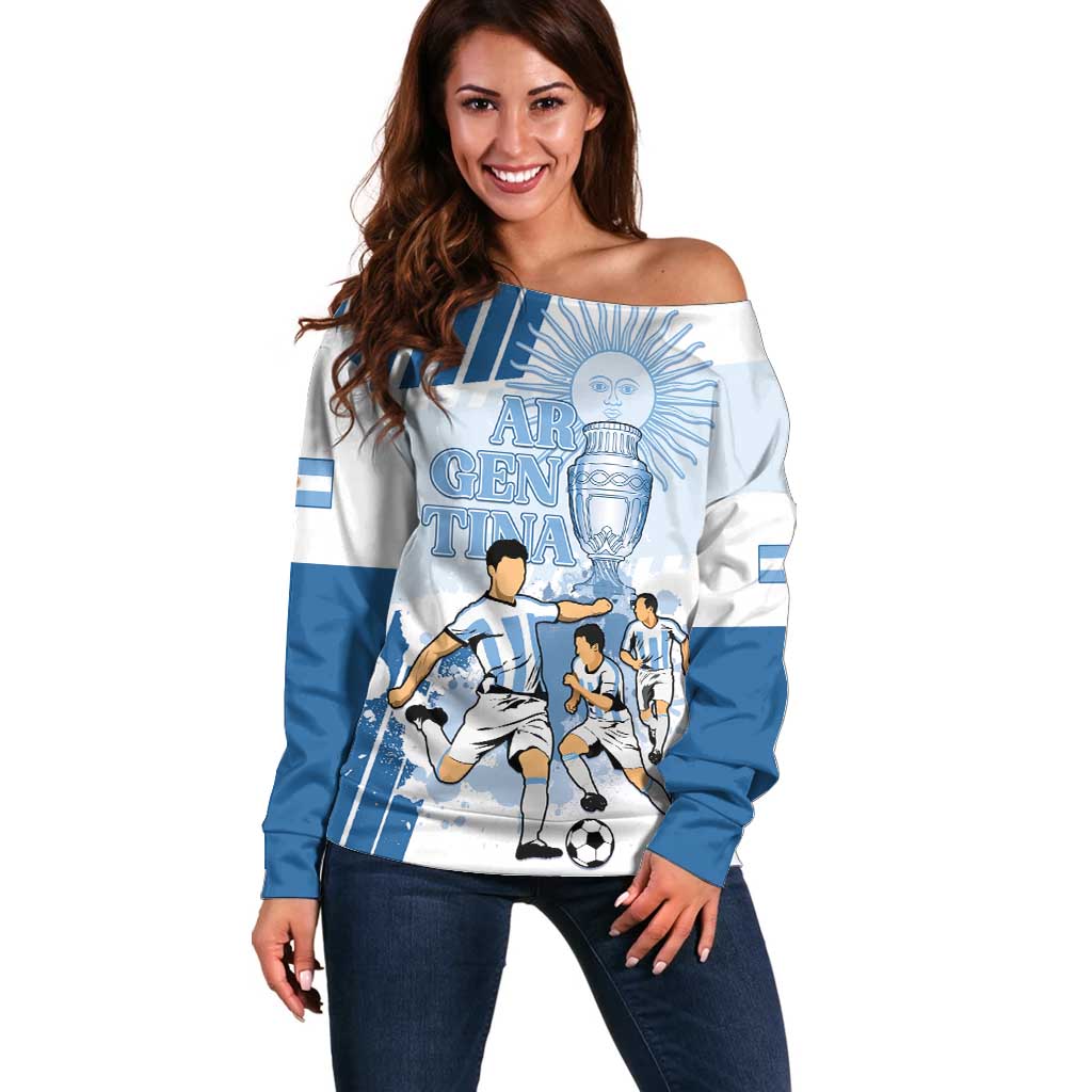 Custom Argentina 2024 Football Off Shoulder Sweater Go Champions La Albiceleste LT05 - Wonder Print Shop