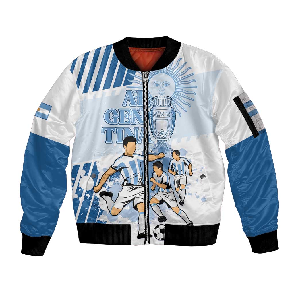 Custom Argentina 2024 Football Sleeve Zip Bomber Jacket Go Champions La Albiceleste LT05 - Wonder Print Shop