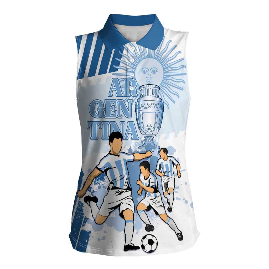 Custom Argentina 2024 Football Women Sleeveless Polo Shirt Go Champions La Albiceleste LT05 - Wonder Print Shop