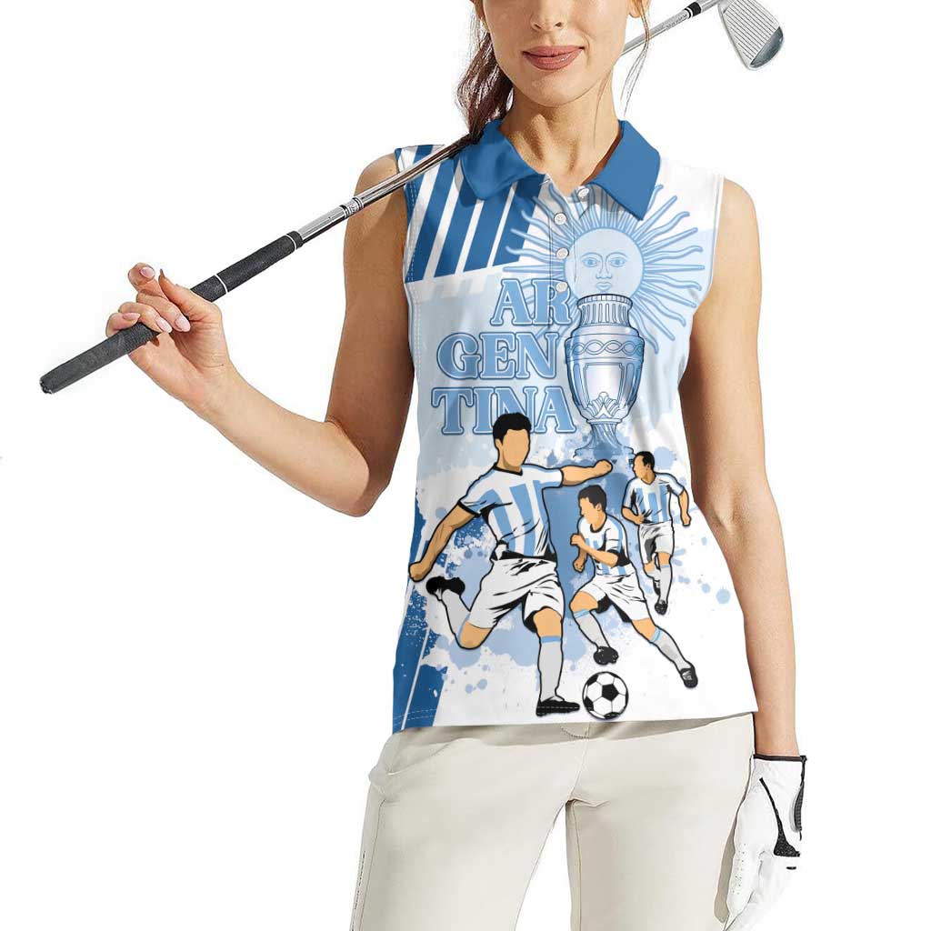 Custom Argentina 2024 Football Women Sleeveless Polo Shirt Go Champions La Albiceleste LT05 - Wonder Print Shop