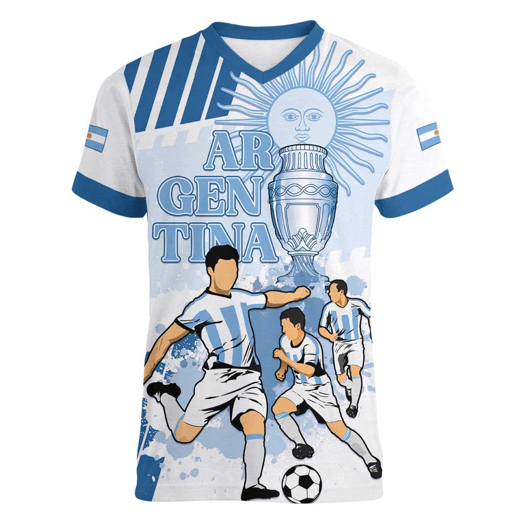 Custom Argentina 2024 Football Women V-Neck T-Shirt Go Champions La Albiceleste LT05 - Wonder Print Shop