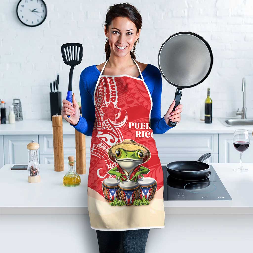 Puerto Rico Apron Coqui Frog With Polynesian Pattern - Wonder Print Shop