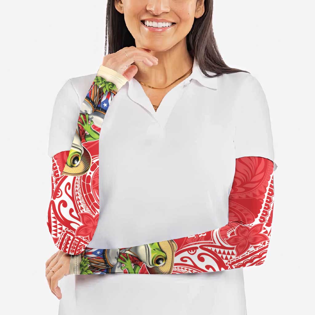 Puerto Rico Arm Sleeves Coqui Frog With Polynesian Pattern - Wonder Print Shop