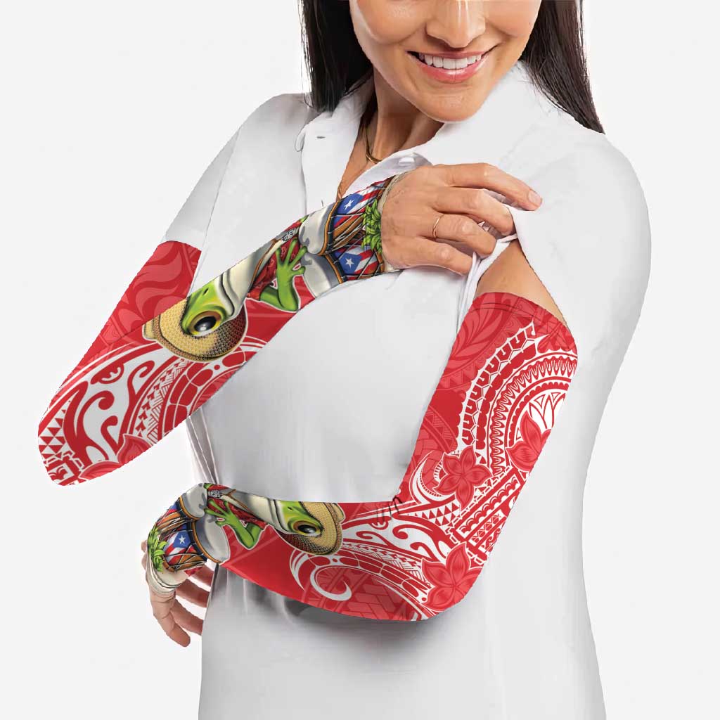 Puerto Rico Arm Sleeves Coqui Frog With Polynesian Pattern - Wonder Print Shop