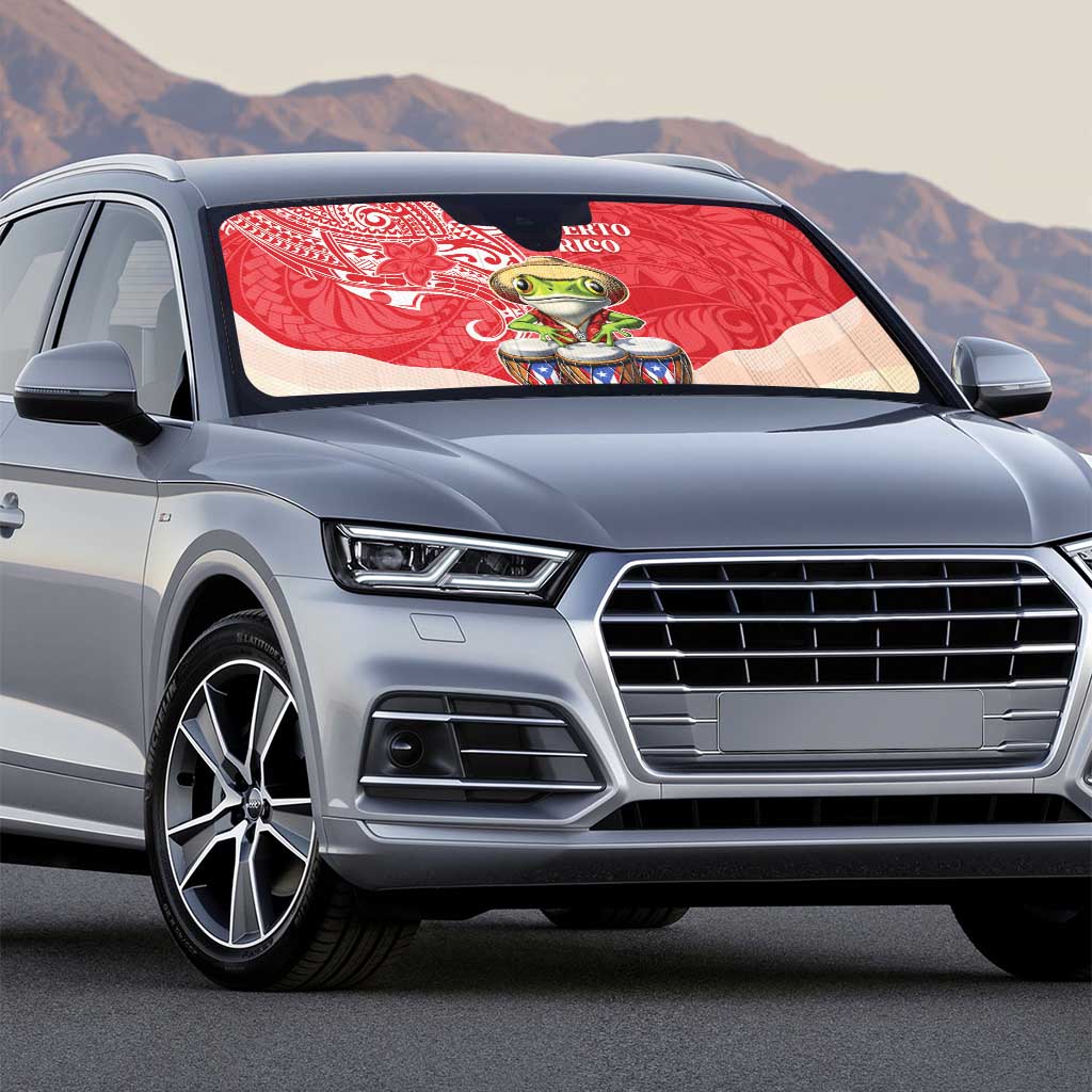 Puerto Rico Auto Sun Shade Coqui Frog With Polynesian Pattern - Wonder Print Shop