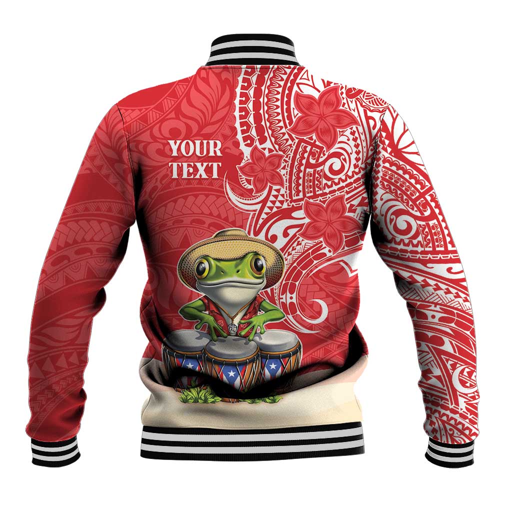 Personalized Puerto Rico Baseball Jacket Coqui Frog With Polynesian Pattern - Wonder Print Shop