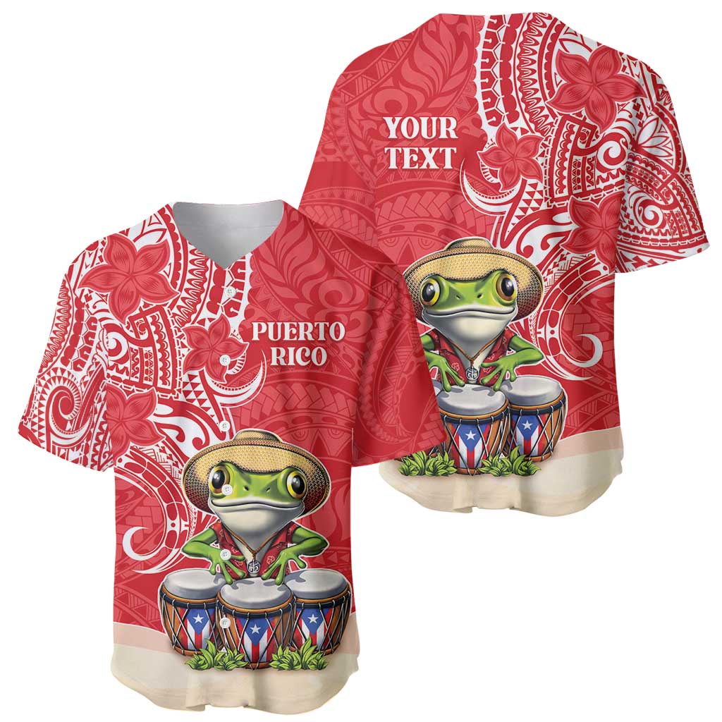 Personalized Puerto Rico Baseball Jersey Coqui Frog With Polynesian Pattern - Wonder Print Shop
