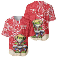 Personalized Puerto Rico Baseball Jersey Coqui Frog With Polynesian Pattern - Wonder Print Shop