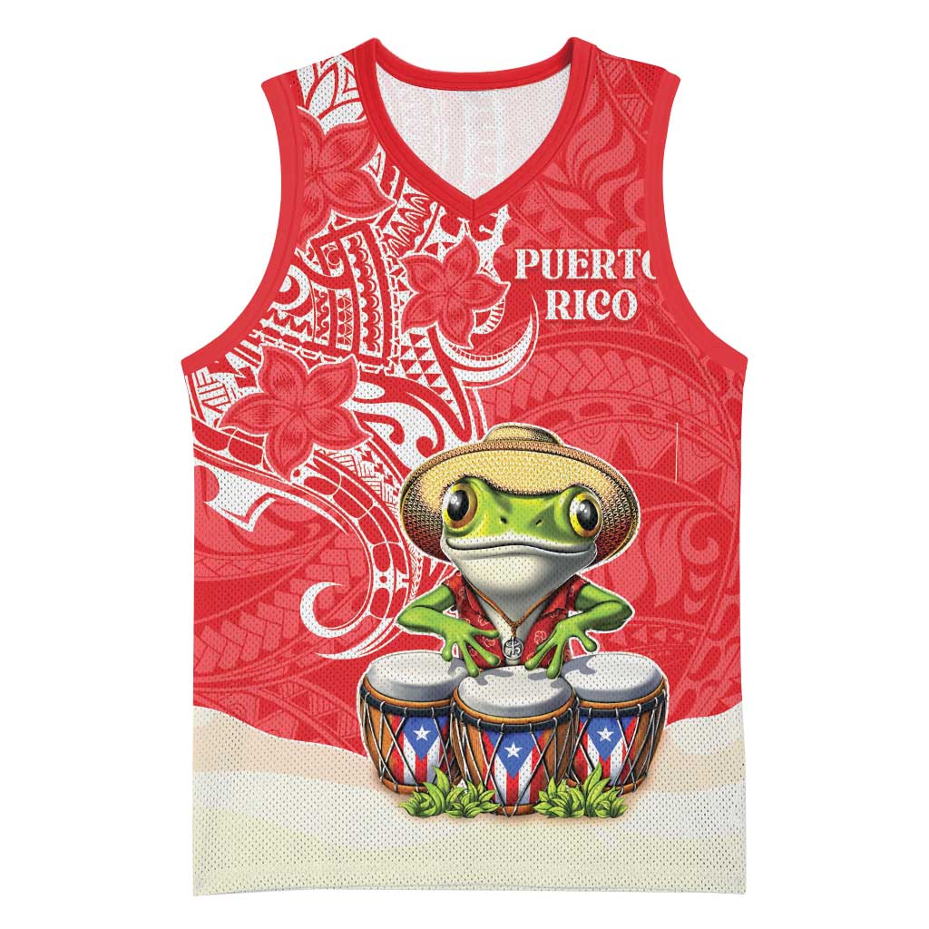 Personalized Puerto Rico Basketball Jersey Coqui Frog With Polynesian Pattern - Wonder Print Shop