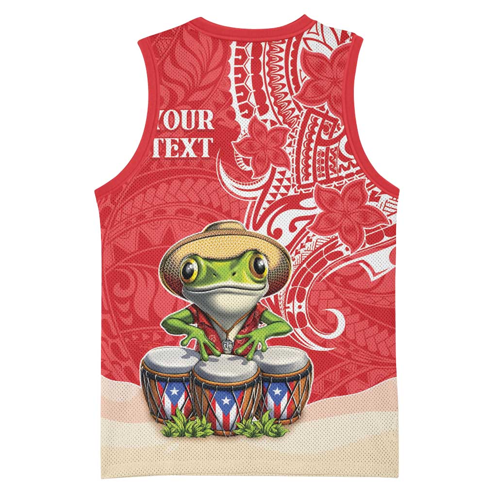 Personalized Puerto Rico Basketball Jersey Coqui Frog With Polynesian Pattern - Wonder Print Shop