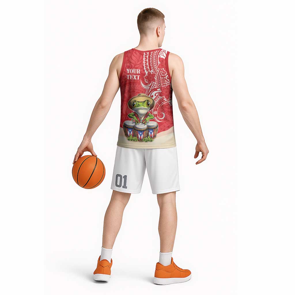 Personalized Puerto Rico Basketball Jersey Coqui Frog With Polynesian Pattern - Wonder Print Shop