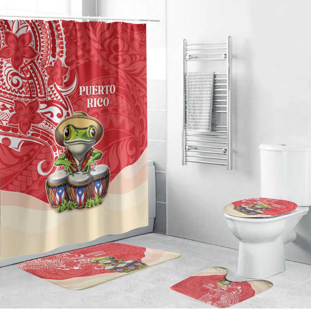 Puerto Rico Bathroom Set Coqui Frog With Polynesian Pattern - Wonder Print Shop