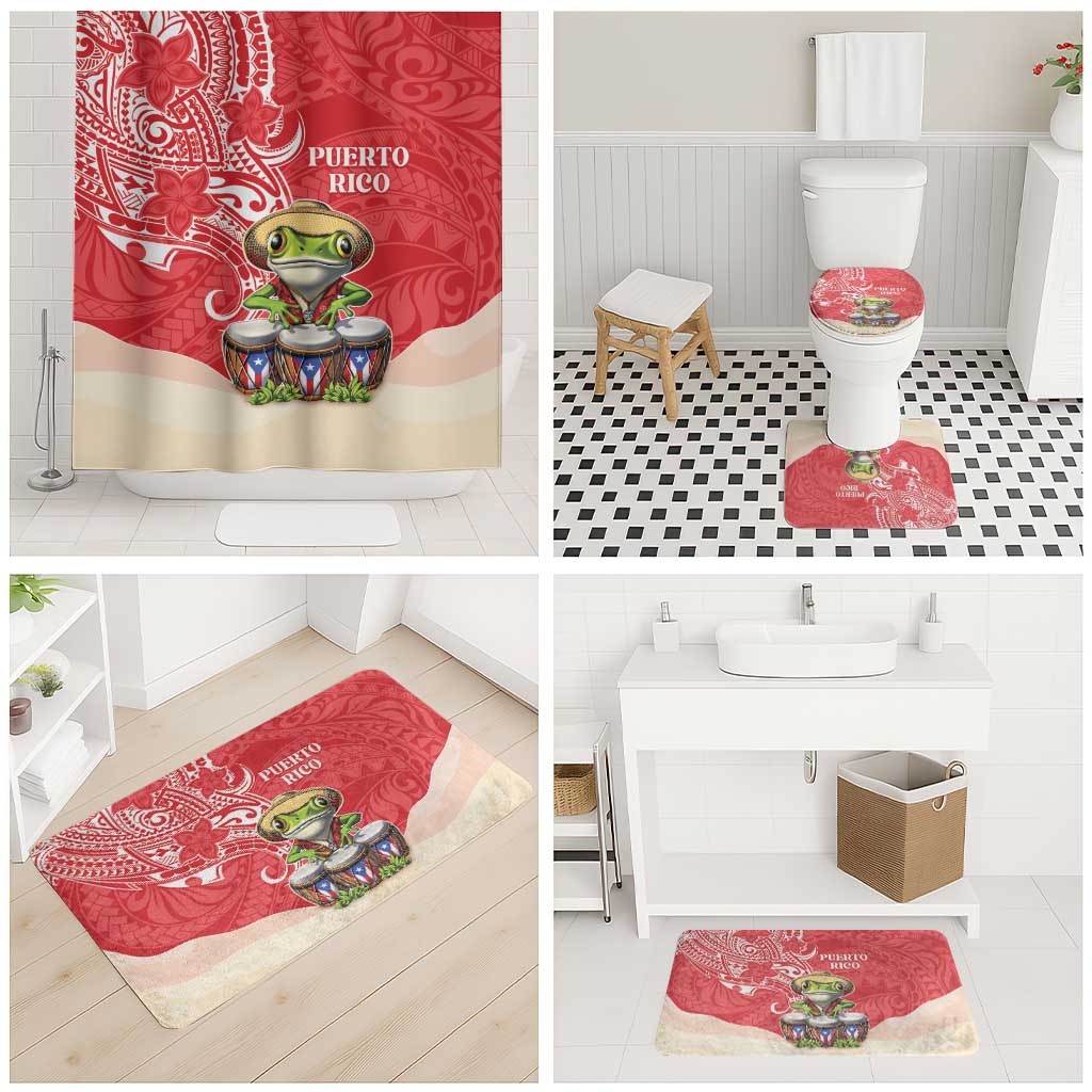 Puerto Rico Bathroom Set Coqui Frog With Polynesian Pattern - Wonder Print Shop