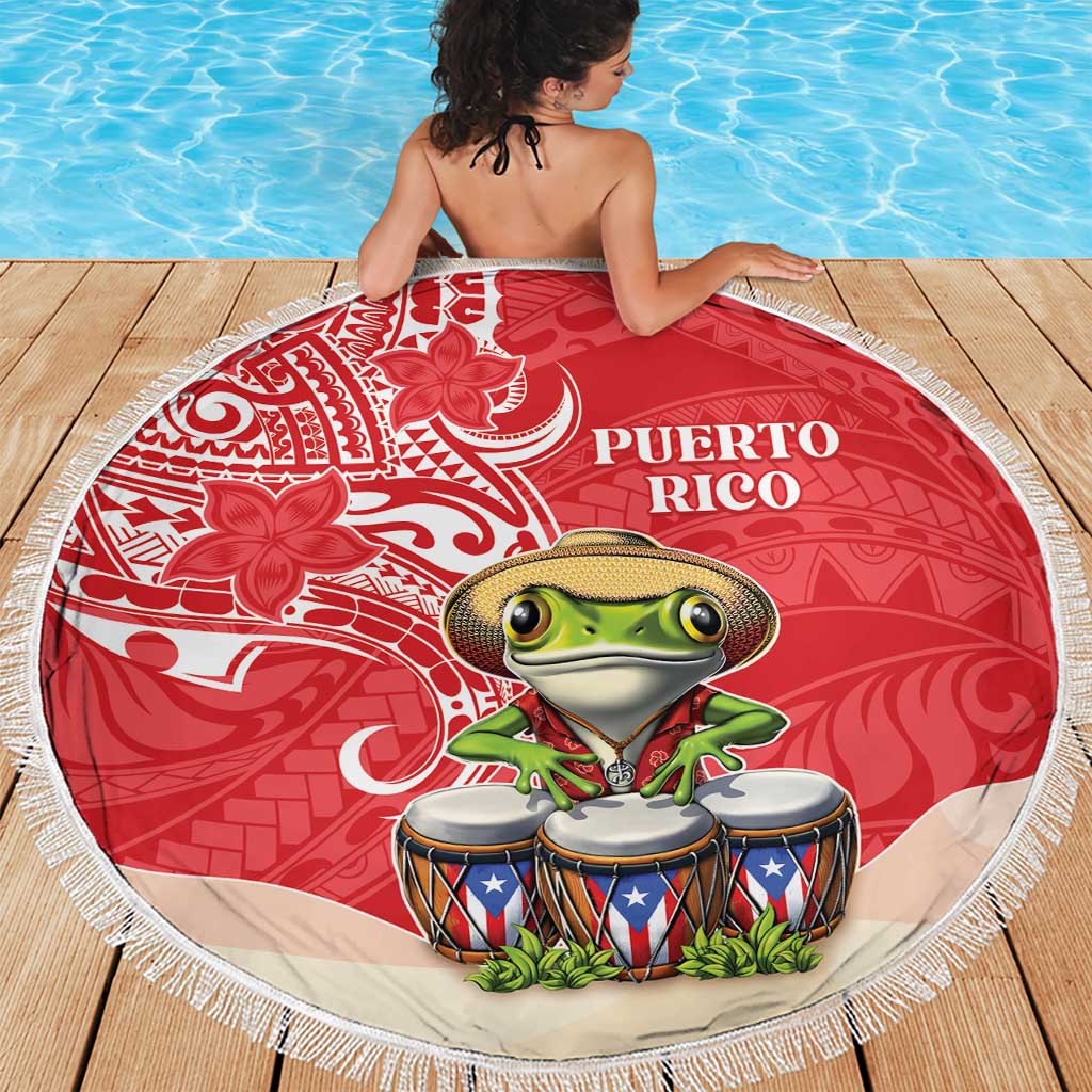 Puerto Rico Beach Blanket Coqui Frog With Polynesian Pattern - Wonder Print Shop