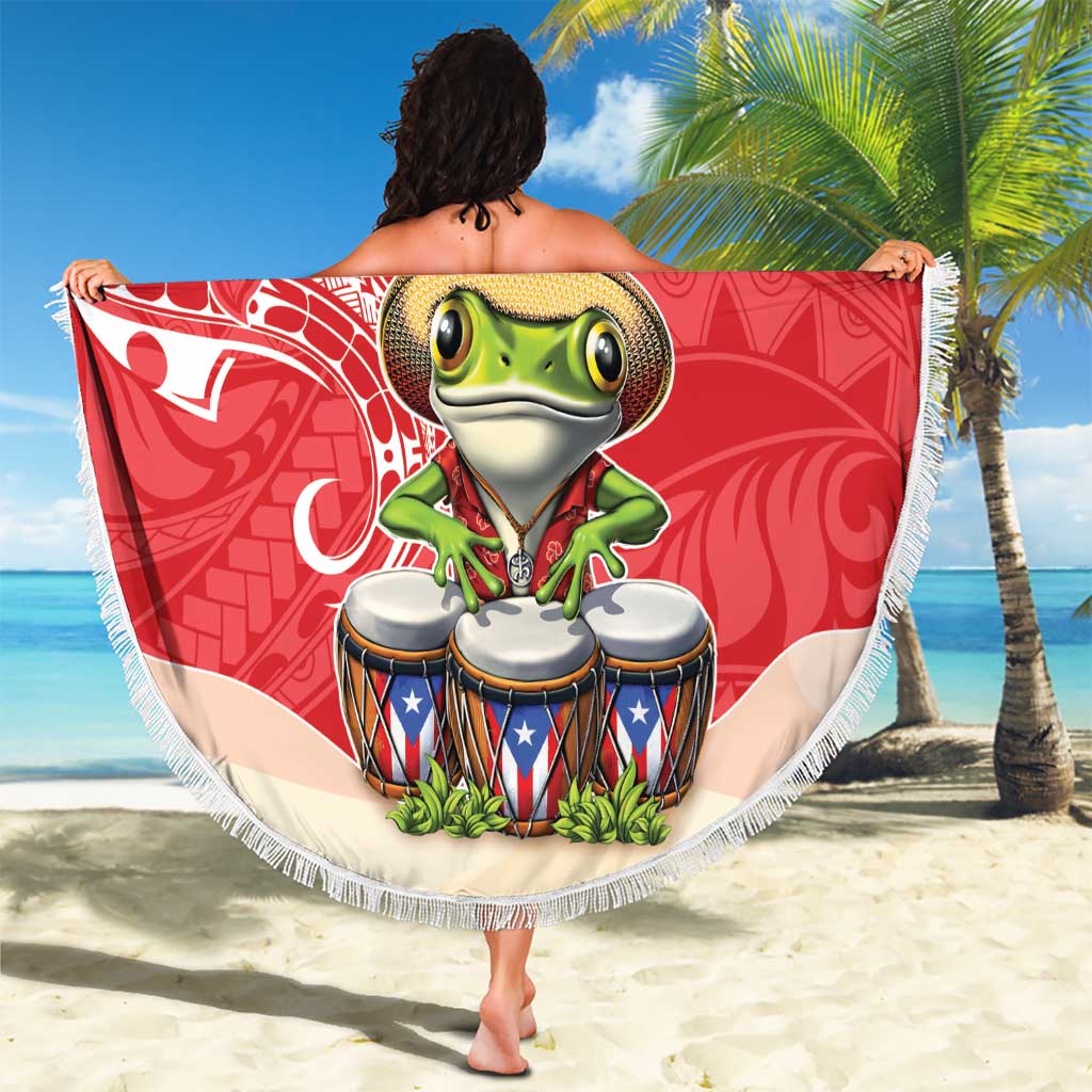 Puerto Rico Beach Blanket Coqui Frog With Polynesian Pattern - Wonder Print Shop