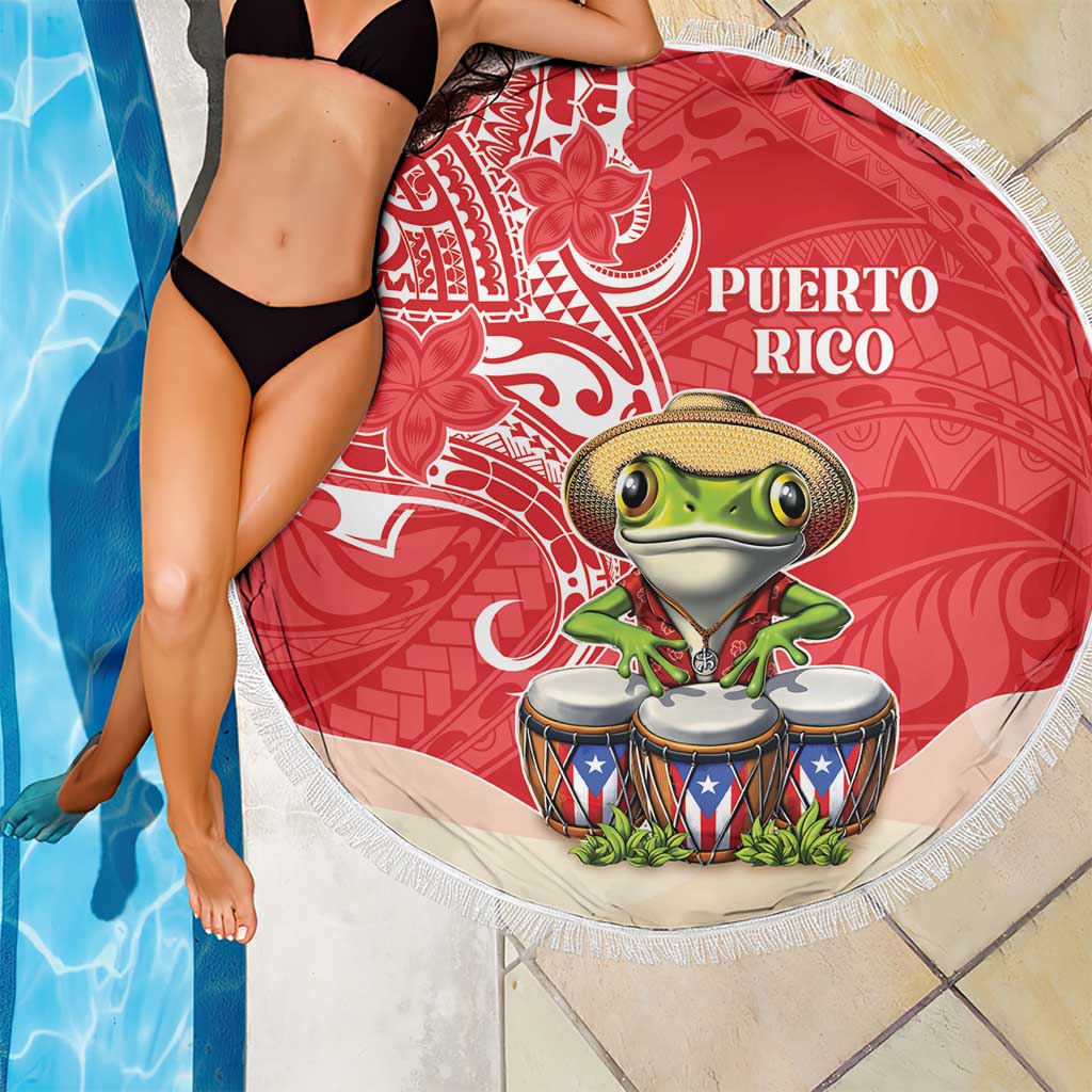 Puerto Rico Beach Blanket Coqui Frog With Polynesian Pattern - Wonder Print Shop