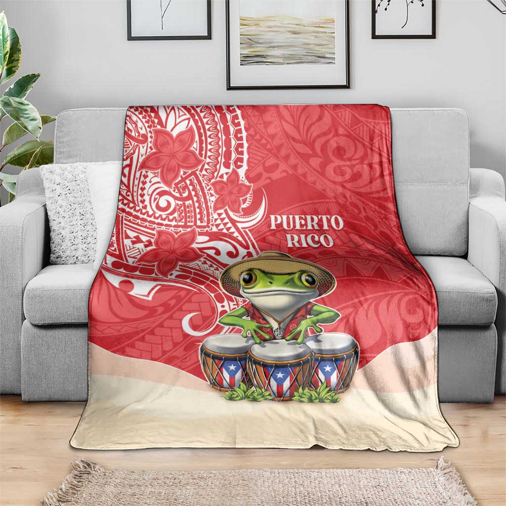 Puerto Rico Blanket Coqui Frog With Polynesian Pattern - Wonder Print Shop