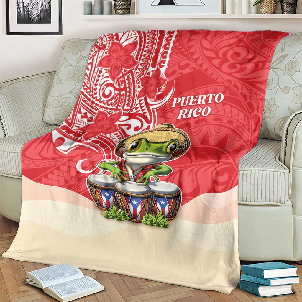 Puerto Rico Blanket Coqui Frog With Polynesian Pattern - Wonder Print Shop