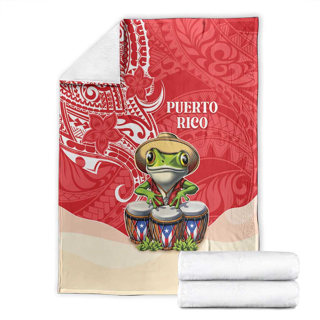 Puerto Rico Blanket Coqui Frog With Polynesian Pattern - Wonder Print Shop