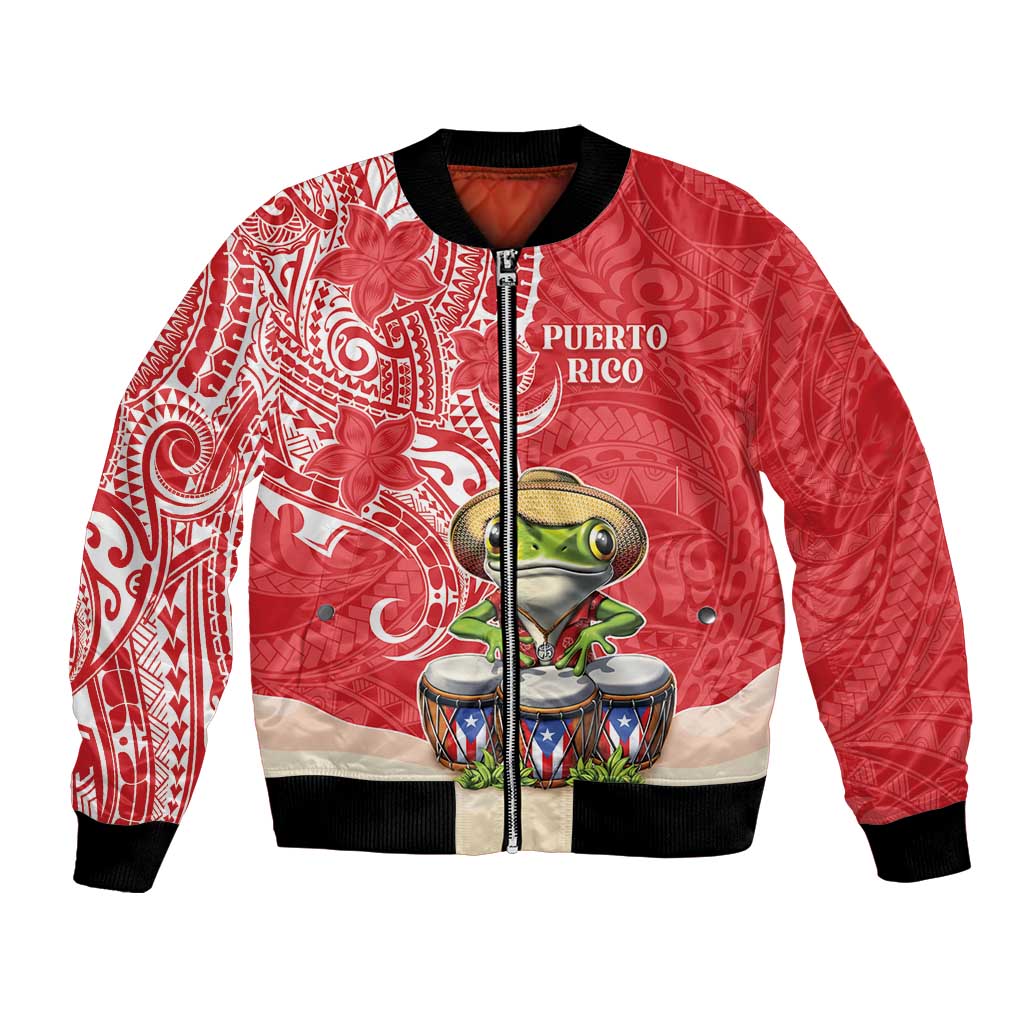 Personalized Puerto Rico Bomber Jacket Coqui Frog With Polynesian Pattern - Wonder Print Shop