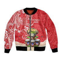 Personalized Puerto Rico Bomber Jacket Coqui Frog With Polynesian Pattern - Wonder Print Shop