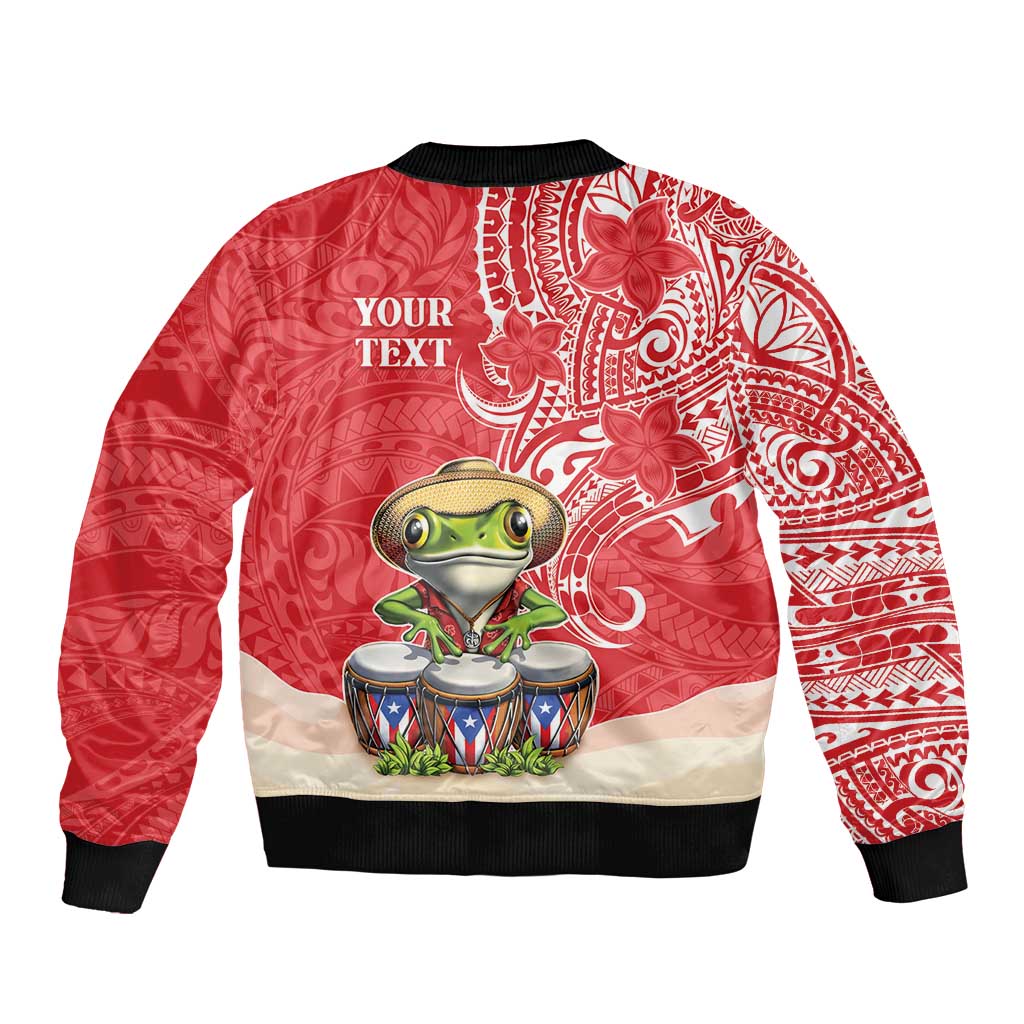 Personalized Puerto Rico Bomber Jacket Coqui Frog With Polynesian Pattern - Wonder Print Shop