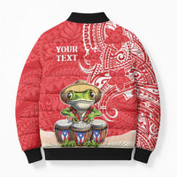 Personalized Puerto Rico Bomber Puffer Jacket Coqui Frog With Polynesian Pattern - Wonder Print Shop