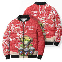 Personalized Puerto Rico Bomber Puffer Jacket Coqui Frog With Polynesian Pattern - Wonder Print Shop