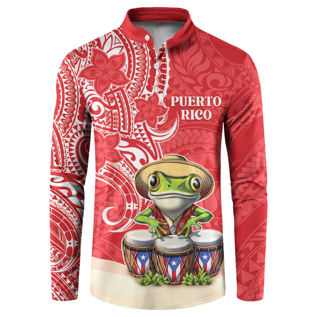Personalized Puerto Rico Button Sweatshirt Coqui Frog With Polynesian Pattern - Wonder Print Shop