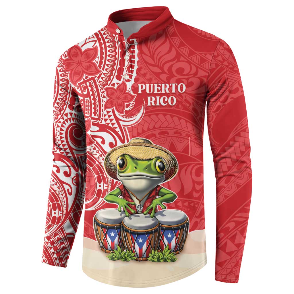 Personalized Puerto Rico Button Sweatshirt Coqui Frog With Polynesian Pattern - Wonder Print Shop
