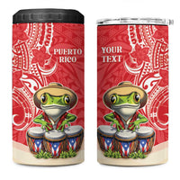 Personalized Puerto Rico 4 in 1 Can Cooler Tumbler Coqui Frog With Polynesian Pattern - Wonder Print Shop