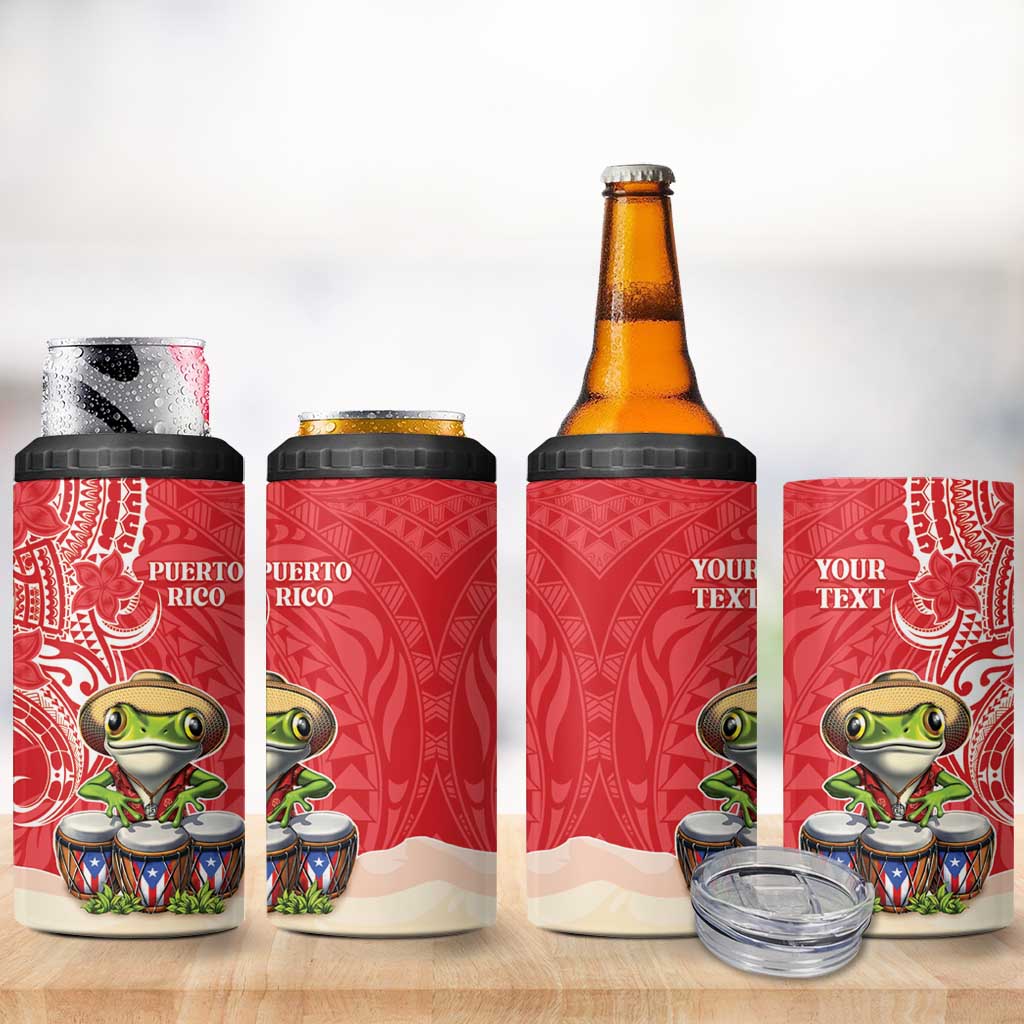 Personalized Puerto Rico 4 in 1 Can Cooler Tumbler Coqui Frog With Polynesian Pattern - Wonder Print Shop