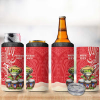 Personalized Puerto Rico 4 in 1 Can Cooler Tumbler Coqui Frog With Polynesian Pattern - Wonder Print Shop
