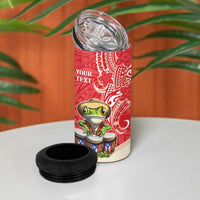 Personalized Puerto Rico 4 in 1 Can Cooler Tumbler Coqui Frog With Polynesian Pattern - Wonder Print Shop