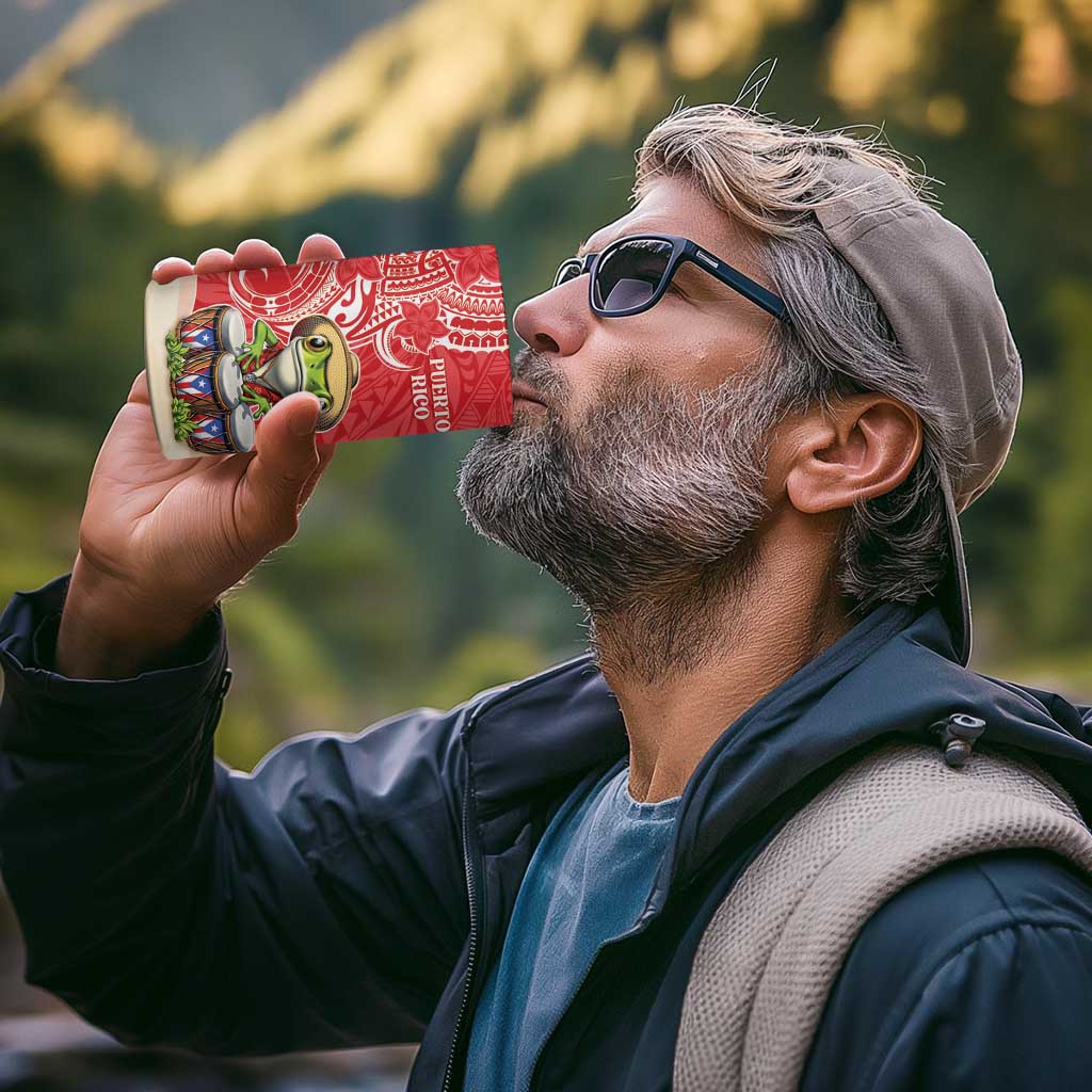 Personalized Puerto Rico 4 in 1 Can Cooler Tumbler Coqui Frog With Polynesian Pattern - Wonder Print Shop