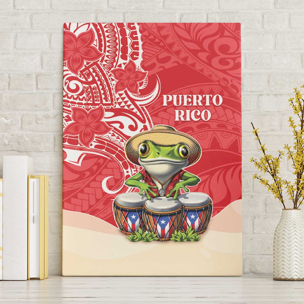 Puerto Rico Canvas Wall Art Coqui Frog With Polynesian Pattern - Wonder Print Shop