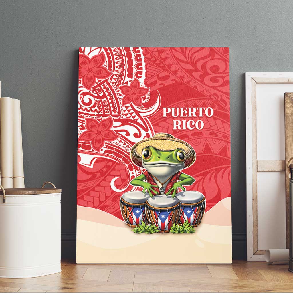 Puerto Rico Canvas Wall Art Coqui Frog With Polynesian Pattern - Wonder Print Shop