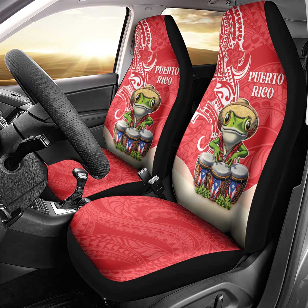 Puerto Rico Car Seat Cover Coqui Frog With Polynesian Pattern - Wonder Print Shop