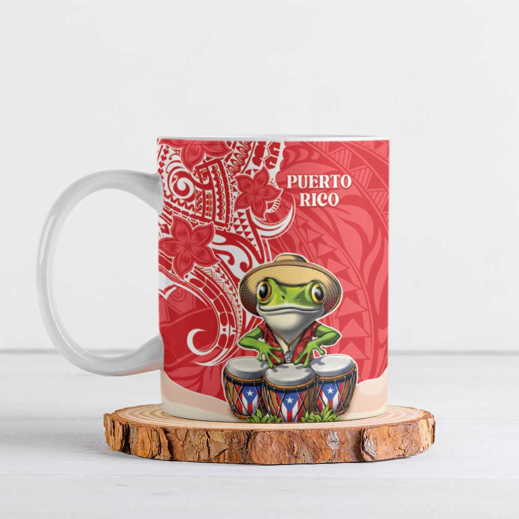 Personalized Puerto Rico Ceramic Mug Coqui Frog With Polynesian Pattern - Wonder Print Shop