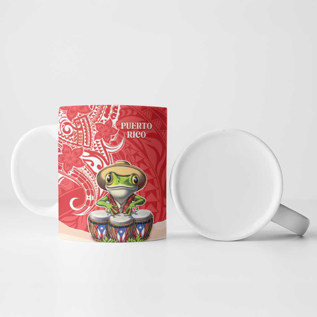Personalized Puerto Rico Ceramic Mug Coqui Frog With Polynesian Pattern - Wonder Print Shop